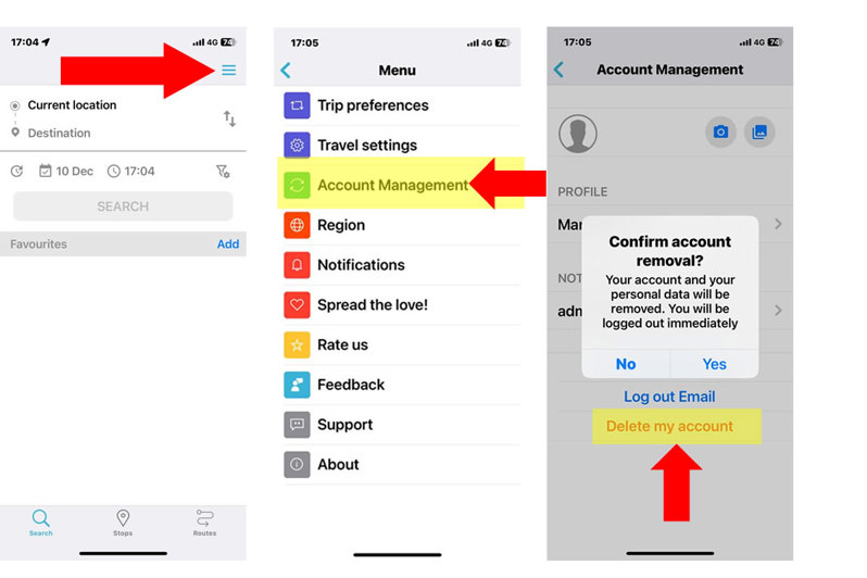 Delete account procedure